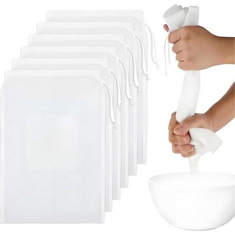 Sacs à fromage en étamine 6 pièces 30 x 20 cm – 200 mesh réutilisables – Sacs pour lait de noix jus yaourt et fromage (1/5)