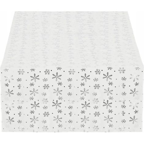 TOVAGLIA NATALIZIA PREMIUM PER TAVOLO ORNATA 140x220 VIGILIA BIANCA FIOCCO DI NEVE