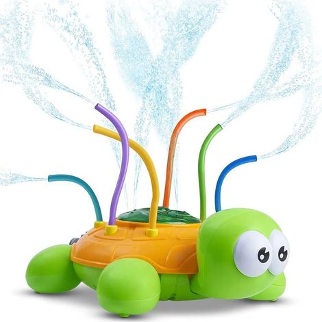 Arroseur d'extérieur pour enfants et tout-petits, tortue toupie avec tubes oscillants – pour des éclaboussures amusantes en été – jets jusqu'à 4,5 mètres de haut – se branche sur un tuyau d'arrosage (1/5)