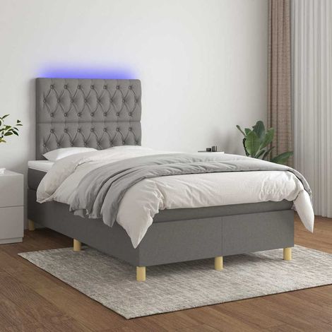 Cama box spring con colchón y LED tela gris oscuro 120x200 cm (1/5)
