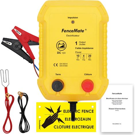 Électrificateur clôture electrique batterie 12v, Sortie 1 Joule pour 4 à 25 km, faible impédance tension de pointe 10 kV pour volaille, bétail, animaux de compagnie (1/5)