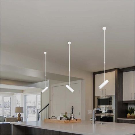 Lampadario Portafaretto A Sospensione Cilindro Gu10 Asta Regolabile Bianco 209b (1/4)