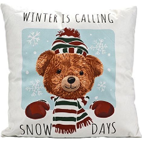 Cuscino Natalizio Decorativo cm 45X45 QUADRATO Arredo Casa Feste di Natale Per Divano, Letto sedie Poltrona Cuscino Imbottito con 6 Fantasie Natalizie - decori: DEC ORSO CON CAPPELLO