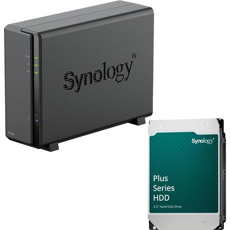 Servidor NAS Synology DiskStation DS124 de 1 bahía con carcasa vacía + 1 disco duro Synology Plus SATA de 3,5" y 6 Gb/s de (1/5)