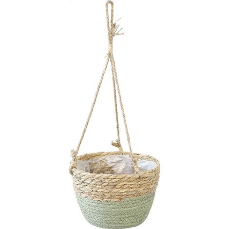 Pot de Fleurs à Suspendre en Corde de Jute, Suspendu Panier Tissé, Pots de Plantes, Jardinière Suspendue en Corde, Panier Jardinière Suspendue Pot pour Plantes, Intérieure ou Extérieure(Vert F)