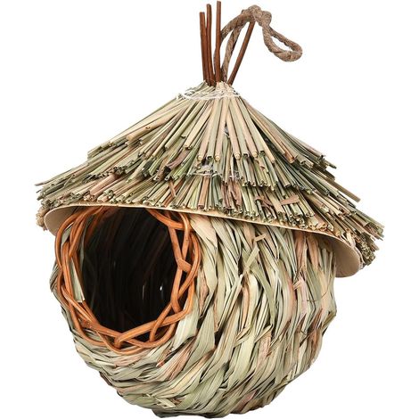Maison pour Colibri À Suspendre en Naturelle, Nichoir Tissé À La Main pour Rouge-Gorge, Nichoir À Oiseaux pour Décoration De Cage, Nichoir À Oiseaux Tissé À La Main, Nid D'oiseau en Osier (1/4)