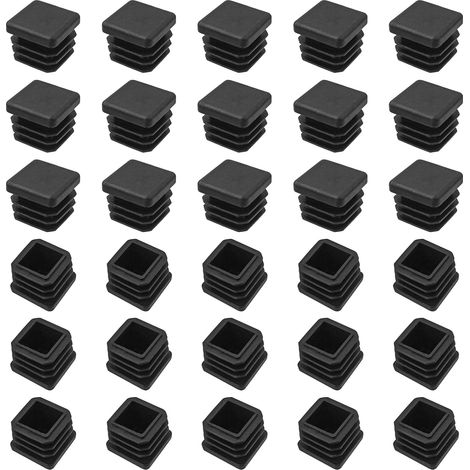 30 Pièces Bouchons Carrés, Embout Noir pour Tuyau 20x20 mm, Pied de Chaise Tube Carré, Capuchon Plastique pour Meuble et Armoire (1/5)