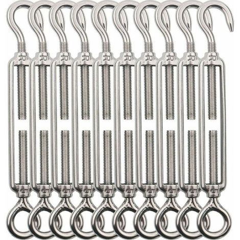 Tendeur Cable Crochet M5 (Crochet et oeil) , Tendeur Fil Acier / Tendeur Cable Inox en Acier Inoxydable 304 Pour Fil a linge , Cable Acier, Corde Acier -10 Pièces (1/5)