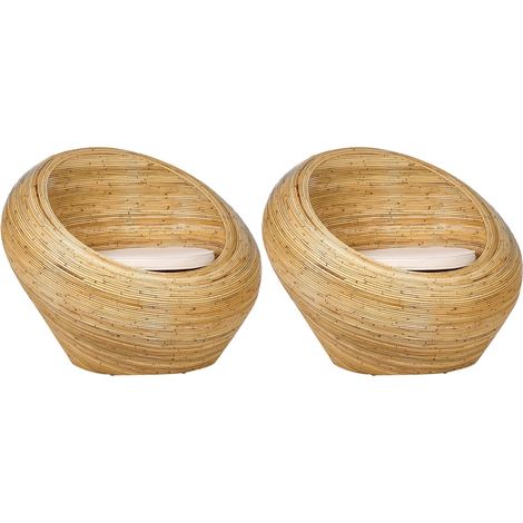 Set di 2 sedie da esterno e interno in vimini naturale con cuscini beige Maiori