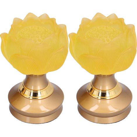 2 x Lampe LED Bouddha Jaune, Lumière Bouddhiste Réglable avec Fleur, Fourniture Bouddhique, Prise UE 100-240V (1/5)