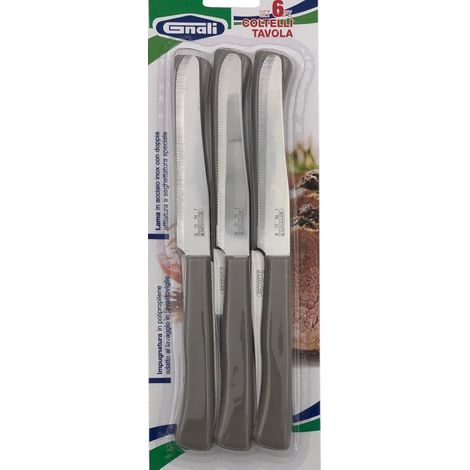 Gnali coltello tavola set 6 pezzi tortora lama dentata 11cm