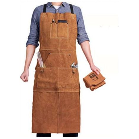 Tablier de Soudeur avec 6 Poches, Tablier de Travail en Cuir Anti-Chaleur Ignifuge, Tablier de Menuisier pour Homme Réglable de M à XXXL, Parfait pour Forgeron, Mecanicien, Atelier NPTERBL (1/4)