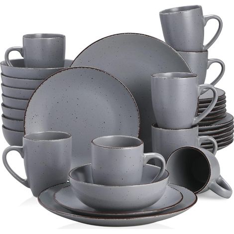 Tafelservice Steingut 32teilig Speiseteller 32tlg Tafelservice Grau (1/5)
