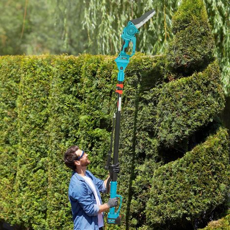 Mini tronçonneuse à batterie 8 pouces 6000mAh 580W élagueuse sans fil pour branches et jardin perche télescopique bleu (1/5)