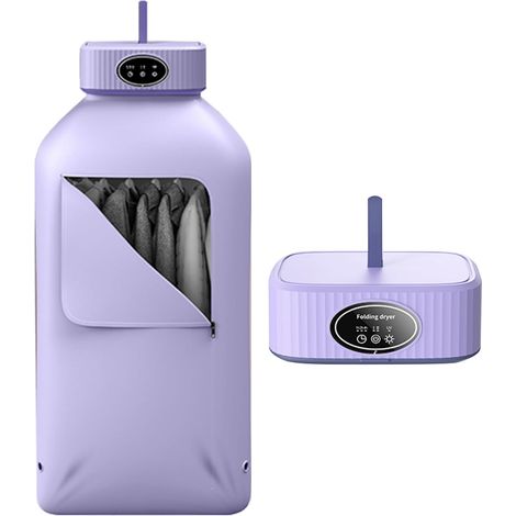 Sèche-linge électrique portable - Mini séchoir à air chaud pliable 600 W pour appartement,voyage,camping,fermeture éclair - Minuterie 1/2/4 H,violet