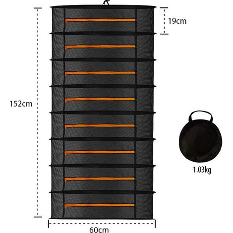 Filet de séchage d'herbes, 8 couches 60cm de diamètrede séchoir pliant de suspension avec Fermetures à glissière pour légumes, Plantes, vêtements (1/4)