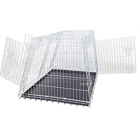 Trasportino box zincato obliquo e con tre porte e fondo in ABS per cani e gatti