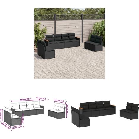 8-tlg. Garten-Sofagarnitur mit Kissen Schwarz Poly Rattan - Gartensofas - Outdoor Möbel - Gartenmöbel Set - Rattan Sofa - Lounge Set - Home & Living (1/3)