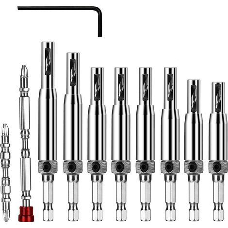 flintronic Zentrierbohrer-Set, 11-teilig, selbstzentrierende Scharnierbohrer, Lochbohrer für Holzbearbeitung, verstellbare Tür- und Fensterbohrer (1/5)