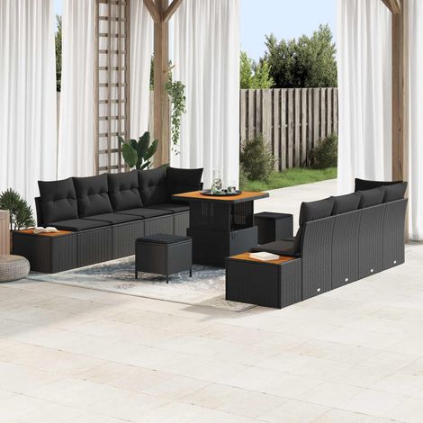 Salon de jardin modulable 11 pièces en poly rotin noir avec table et coffre de rangement - PANGIVO (1/5)