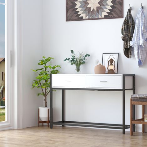 Console moderne 2 tiroirs pieds réglables pour salon, 120 x 34 x 81 cm, noir et blanc