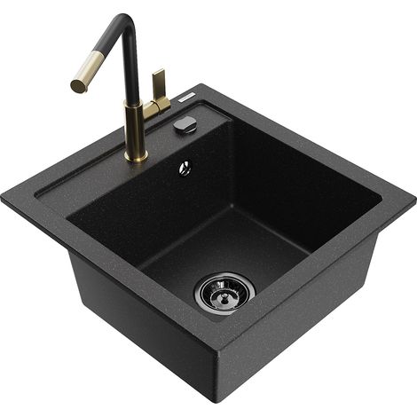 Mexen Vito 1-Becken-Granit-Spüle mit Mischbatterie Flora, Schwarz/Silbermetallic - 6503-73-670401-57 (1/5)