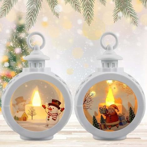 Lanterne de Noël LED, lot de 2, 12 x 8,5 cm, lanterne lumineuse de Noël à suspendre, lanterne de Noël ronde et lumineuse fonctionnant sur piles (1/5)