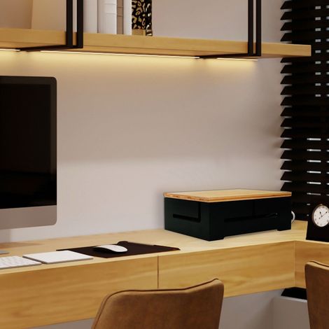 Boite de rangement pour cables en bambou avec couvercle - dissimulez les multiprises (1/5)
