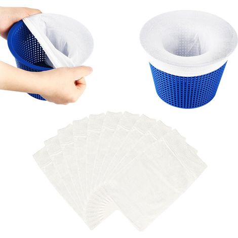 Lot de 10 chaussettes de skimmer blanches, en nylon élastique résistant, pour panier de skimmer et épuisette, idéales pour le nettoyage des piscines et bassins. (1/5)