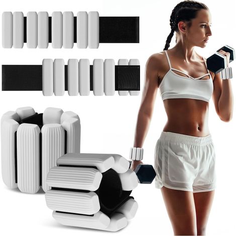 Lot de 2 poids de poignet portables pour homme et femme, bracelets lestés en silicone réglables pour la marche, le yoga, le pilates, la course, la danse, la gym, 0,9 kg (1/5)