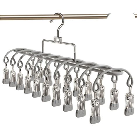 Étendoir à linge double rangée avec 20 pinces en acier inoxydable, coupe-vent pour chaussettes et sous-vêtements, peu encombrant (36 cm x 22 cm x 4 cm), gris (1/3)