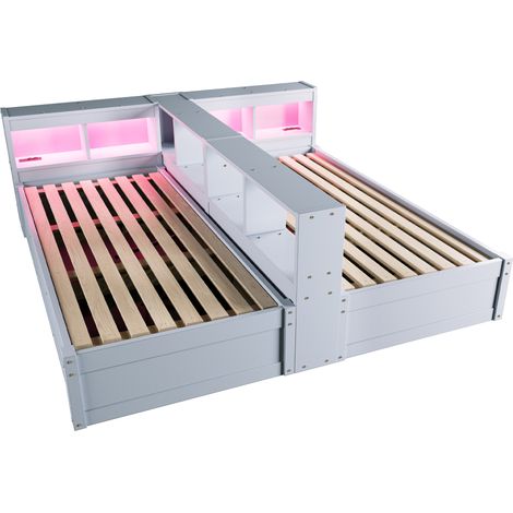 Multifunktionsbett 90/180 x 200 cm mit Steckdosen, LED und Stauraum, Grau (1/5)
