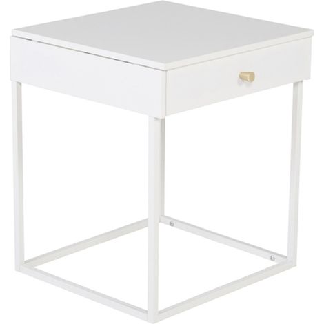 Table de Chevet 1 Tiroir "Bakal" 50cm Blanc (1/4)