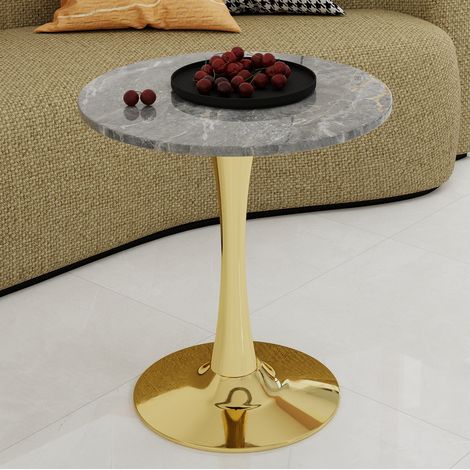 Table basse ronde 70 x 70 x 72 cm en marbre artificiel doré HAVRYA (1/5)
