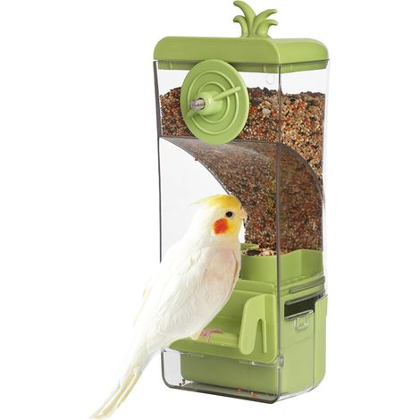 Automatic Bird Cage Food Dispenser Cage Feeder with Perch for Small Birds Parakeet Canary Cockatiel Finch (Green) (1/5)