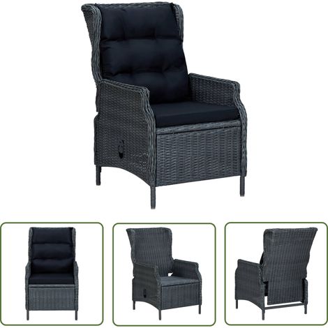 Chaise de jardin et de camping inclinable, Chaise de relaxation, coussins Résine tressée Gris foncé OIB1834E (1/5)