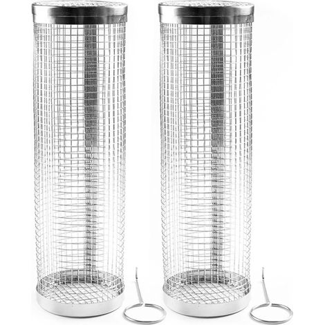 Panier à barbecue rond en acier inoxydable, panier roulant pour grillades, cylindre en treillis métallique, support portable pour barbecue de camping, 30 x 9 cm (1/5)