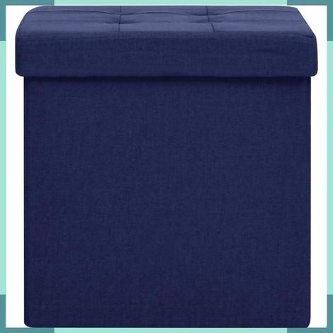 Tabouret de rangement pliable - 338767 - Bleu - Faux lin (100% polyester) - Siège rembourré (1/5)