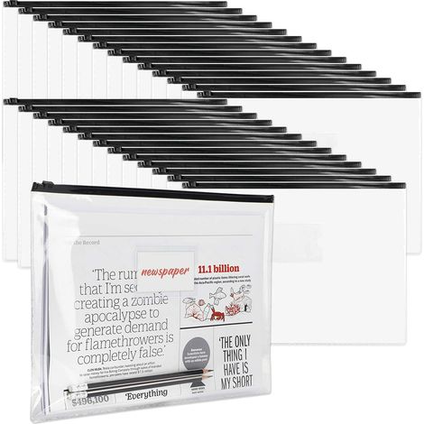 Polypropylen-Reißverschlusstaschen, 48 Stück, A4-Format, Plastikhüllen mit Etikett, wiederverschließbare Ordner für die Aufbewahrung im Homeoffice, schwarz, Letter-Format. (1/5)
