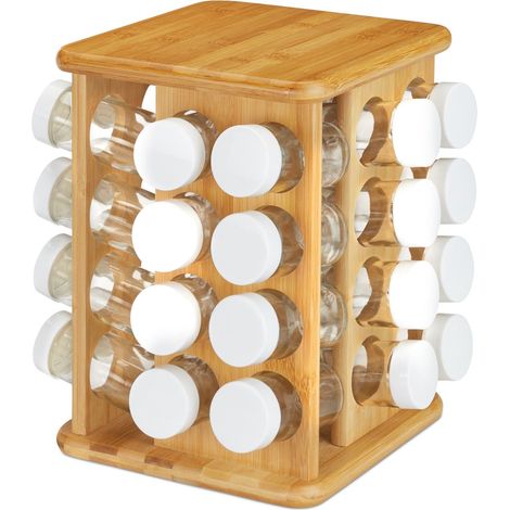 Carrousel à épices en bambou design fonctionnel cuisine 32 pots 4 étages accès facile en bambou naturel (1/5)