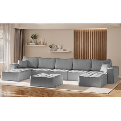 Wohnlandschaft Sofa U-Form Modulsofa-Set 6-teilig SANDE Stoff Raven Grau (1/5)