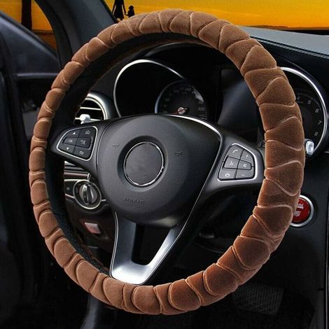 Funda de volante de piel sintética, cálida y de invierno, compatible con la mayoría de los coches, tamaño 38 cm, accesorios interiores.