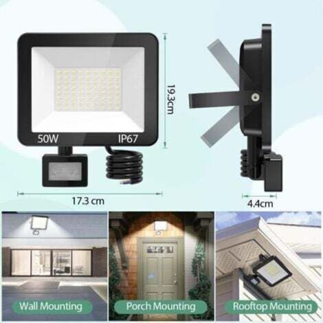 Sonderangebot: 50-W-LED-Flutlicht für den Außenbereich mit Bewegungsmelder, wasserdicht (IP67), 5000 lm, 7000 K, kaltweißes Licht, ideal für Garten, Terrasse und Eingangsbereich. (1/5)
