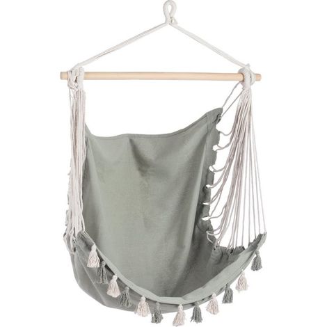 AMACA PENSILE TASSEL IN POLICOTONE VERDE SALVIA 100X130 BARRA IN LEGNO MASSICCIO (1/3)
