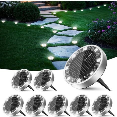 Solar-Gartenleuchte – Set mit 8 weißen LEDs, IP65 wasserdicht, Edelstahl & ABS, 20 mm (1/5)