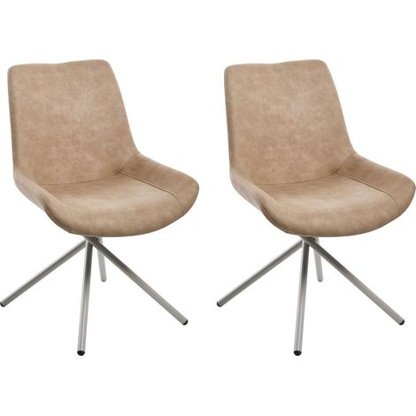 Set di 2 sedie da pranzo con gambe incrociate in ferro e rivestimento in ecopelle beige Hailey (1/5)