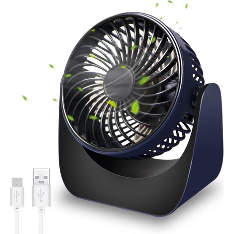 Ventilateur de bureau USB, petit ventilateur de bureau silencieux, mini ventilateur USB, 3 vitesses réglables, flux d'air puissant, ventilateur de ta (1/5)