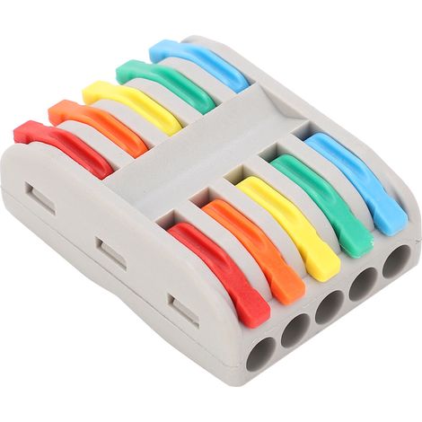 Connecteur Rapide SPL‑5, Lot de 5 Pinces de Connexion Filaire, Serre‑Câble Flexible et Rigide Multicolore, Domino Électrique à Levier (1/5)