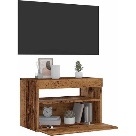 Meuble TV Banc TV Armoire TV avec lumières LED vieux bois bois d'ingénierie (1/5)
