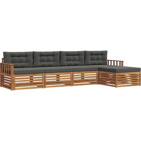 Set di divani da esterno con cuscino 5 pcs Naturale e Antracite vidaXL